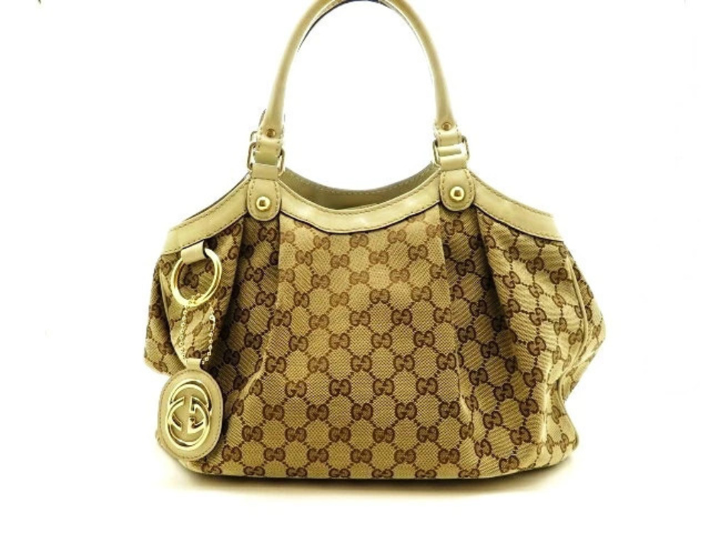 Gucci handbag GG canvas calfskin Beige Cream